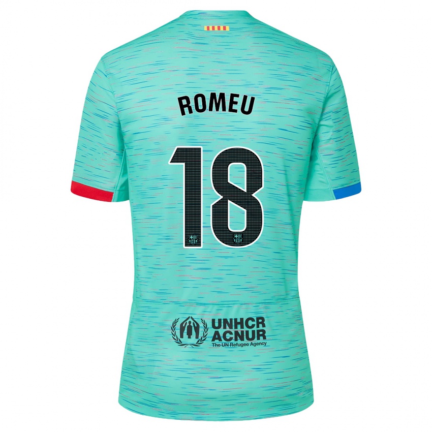 Niño Camiseta Oriol Romeu #18 Aguamarina Clara Equipación Tercera 2023/24 La Camisa Chile