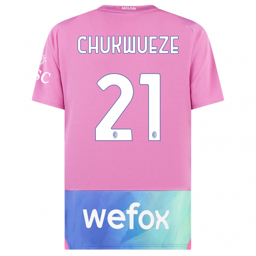 Niño Camiseta Samuel Chukwueze #21 Rosado Morado Equipación Tercera 2023/24 La Camisa Chile