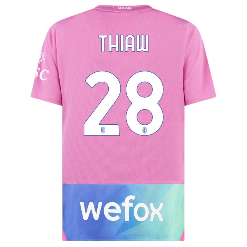 Niño Camiseta Malick Thiaw #28 Rosado Morado Equipación Tercera 2023/24 La Camisa Chile