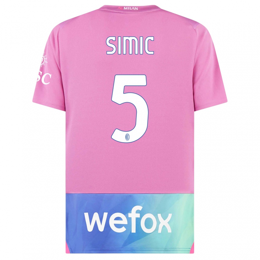 Niño Camiseta Jan-Carlo Simic #5 Rosado Morado Equipación Tercera 2023/24 La Camisa Chile