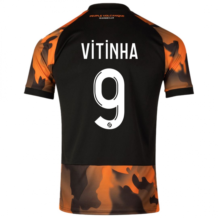 Niño Camiseta Vitinha #9 Negro Naranja Equipación Tercera 2023/24 La Camisa Chile