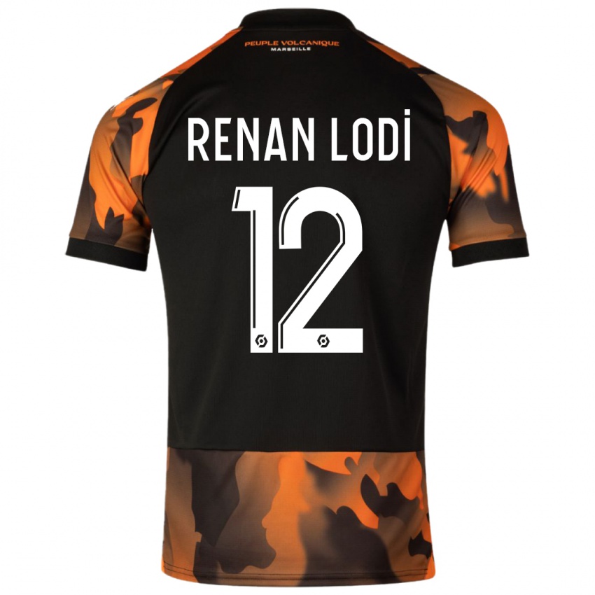 Niño Camiseta Renan Lodi #12 Negro Naranja Equipación Tercera 2023/24 La Camisa Chile