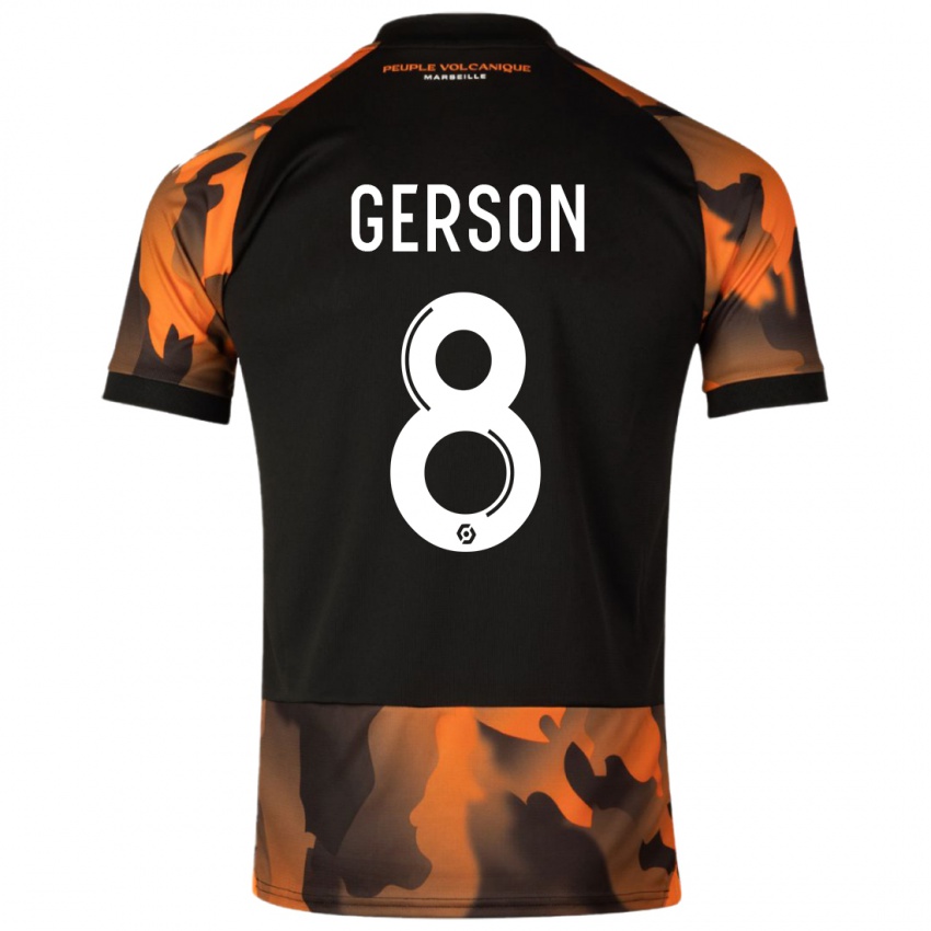 Niño Camiseta Gerson #8 Negro Naranja Equipación Tercera 2023/24 La Camisa Chile