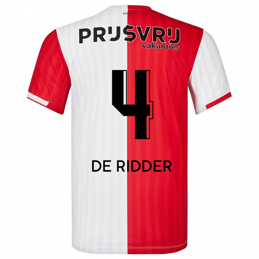 Hombre Camiseta Robine De Ridder #4 Rojo Blanco 1ª Equipación 2023/24 La Camisa Chile