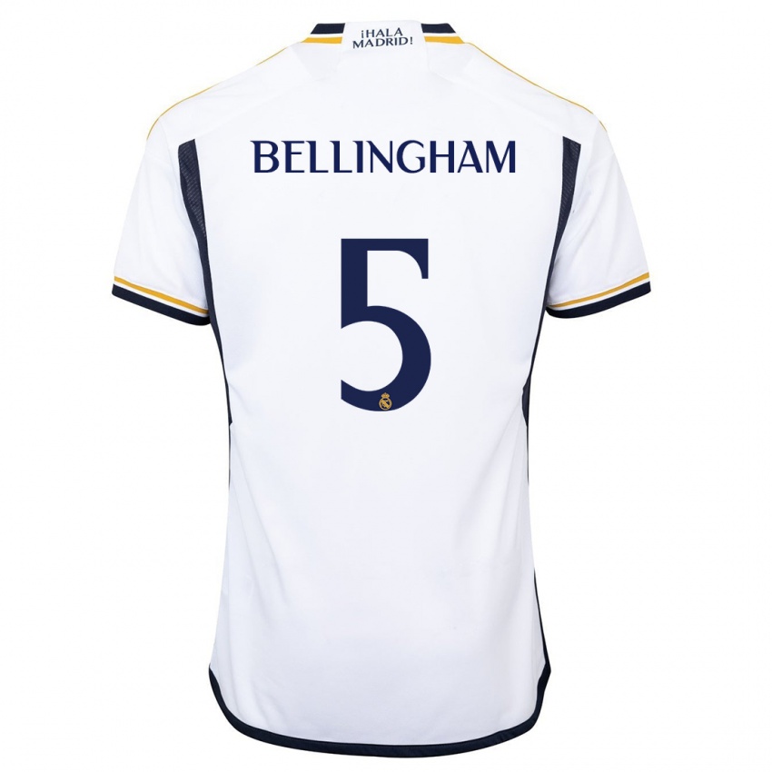 Hombre Camiseta Jude Bellingham #5 Blanco 1ª Equipación 2023/24 La Camisa Chile