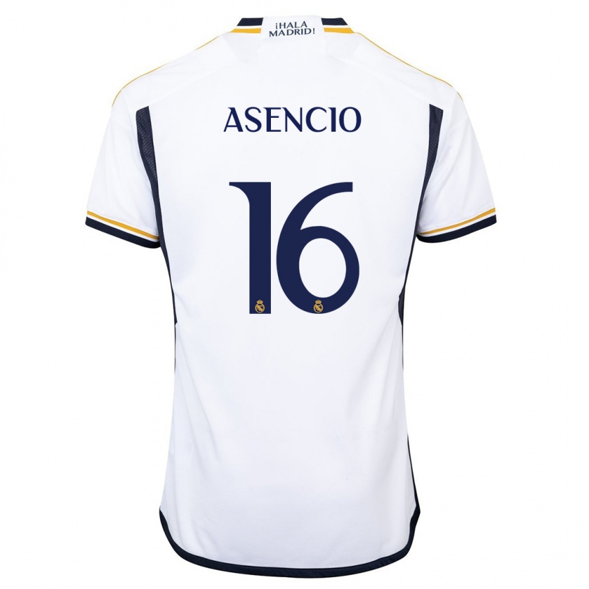 Hombre Camiseta Raul Asencio #16 Blanco 1ª Equipación 2023/24 La Camisa Chile