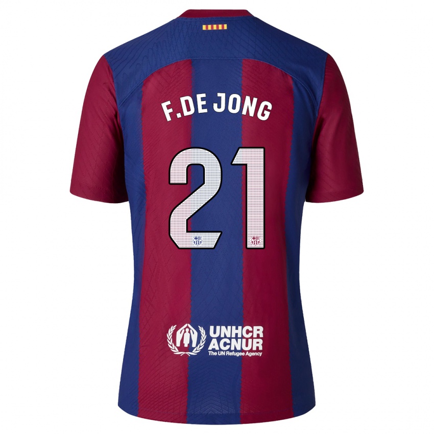 Hombre Camiseta Frenkie De Jong #21 Rojo Azul 1ª Equipación 2023/24 La Camisa Chile