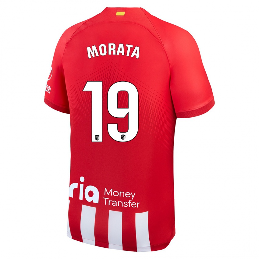 Hombre Camiseta Alvaro Morata #19 Rojo Blanco 1ª Equipación 2023/24 La Camisa Chile