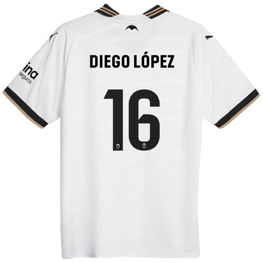 Hombre Camiseta Diego Lopez #16 Blanco 1ª Equipación 2023/24 La Camisa Chile