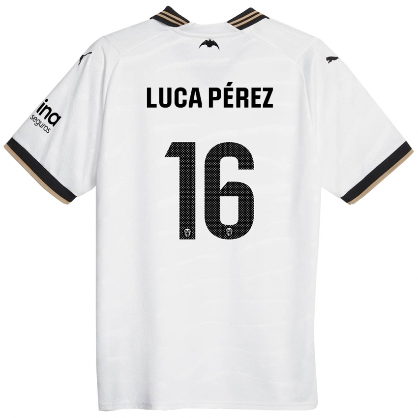 Hombre Camiseta Simón Luca Pérez #16 Blanco 1ª Equipación 2023/24 La Camisa Chile