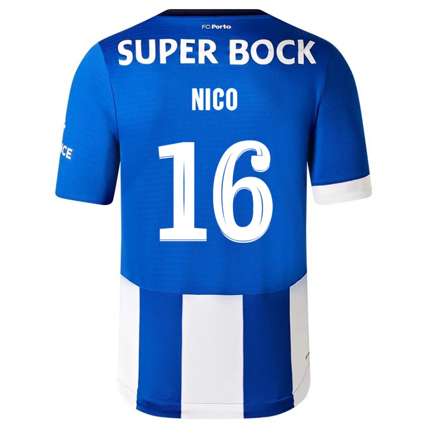 Hombre Camiseta Nico Gonzalez #16 Azul Blanco 1ª Equipación 2023/24 La Camisa Chile