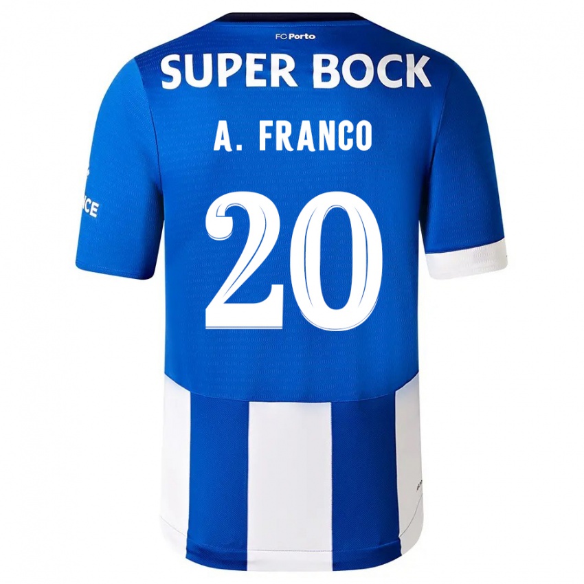 Hombre Camiseta Andre Franco #20 Azul Blanco 1ª Equipación 2023/24 La Camisa Chile