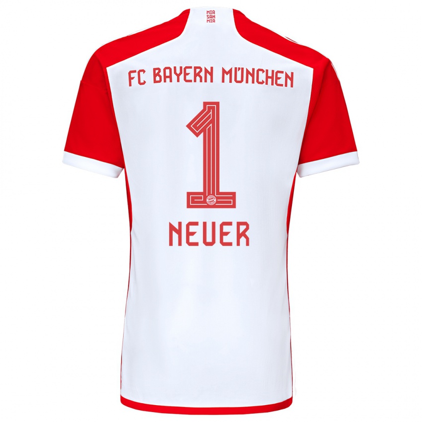 Hombre Camiseta Manuel Neuer #1 Rojo Blanco 1ª Equipación 2023/24 La Camisa Chile