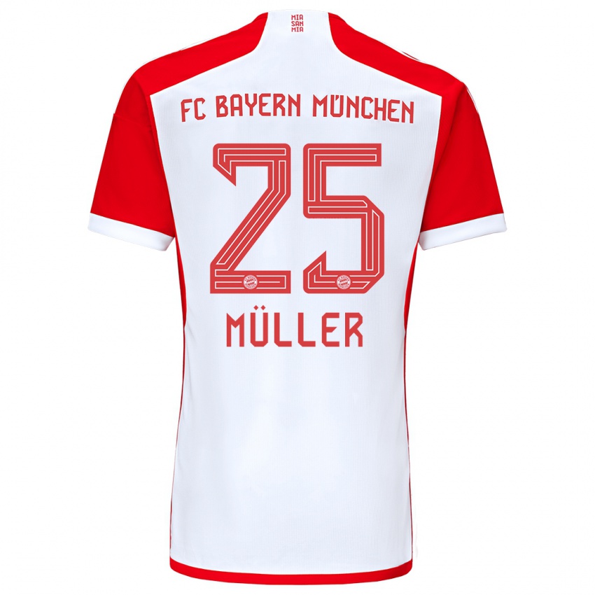 Hombre Camiseta Thomas Muller #25 Rojo Blanco 1ª Equipación 2023/24 La Camisa Chile