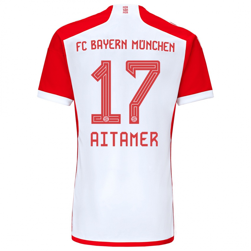 Hombre Camiseta Younes Aitamer #17 Rojo Blanco 1ª Equipación 2023/24 La Camisa Chile