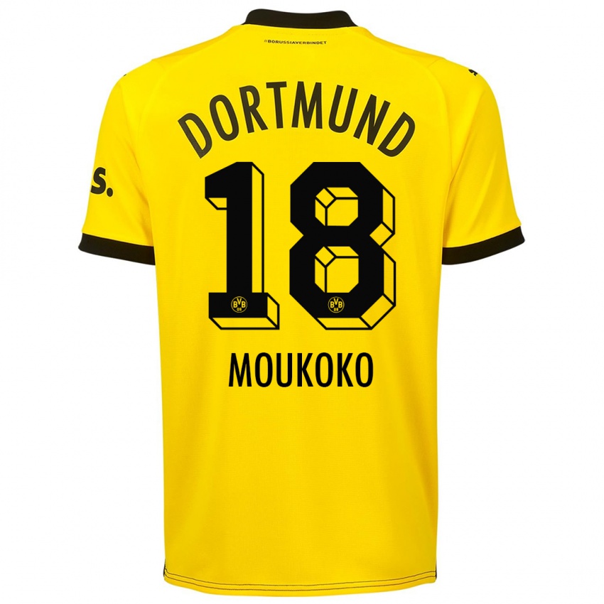 Hombre Camiseta Youssoufa Moukoko #18 Amarillo 1ª Equipación 2023/24 La Camisa Chile
