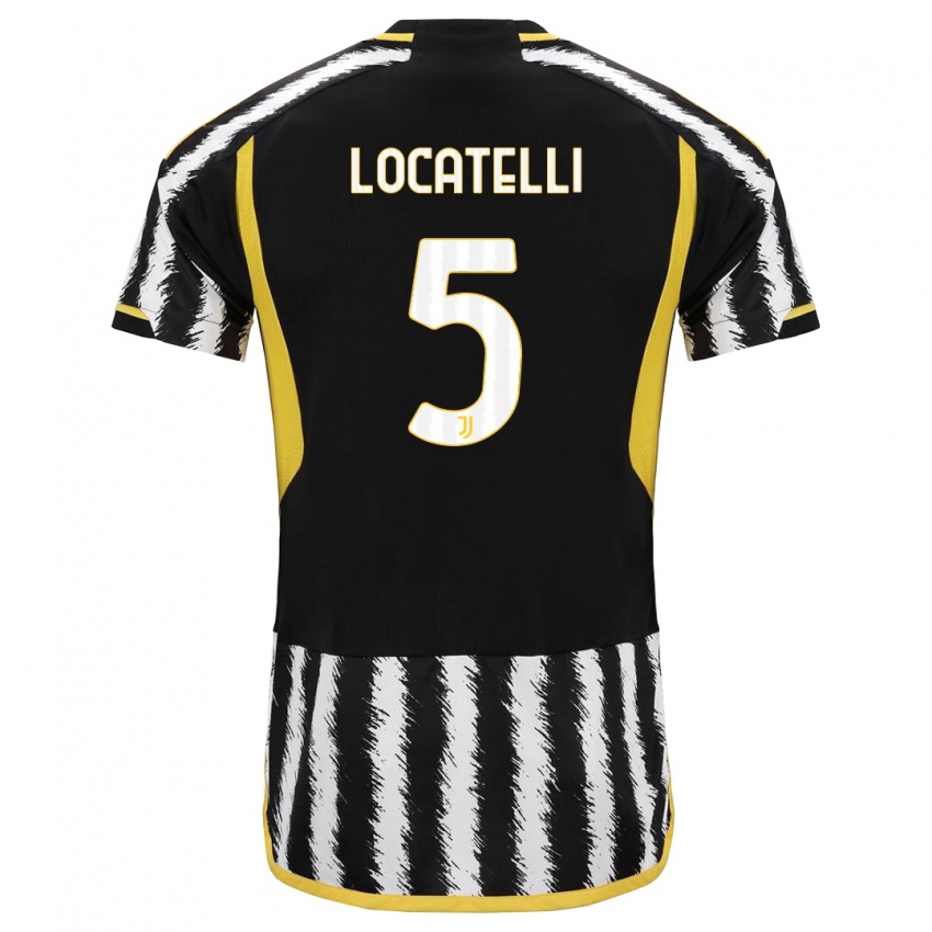 Hombre Camiseta Manuel Locatelli #5 Blanco Negro 1ª Equipación 2023/24 La Camisa Chile