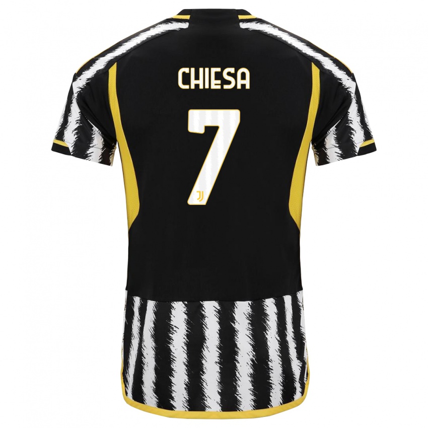 Hombre Camiseta Federico Chiesa #7 Blanco Negro 1ª Equipación 2023/24 La Camisa Chile