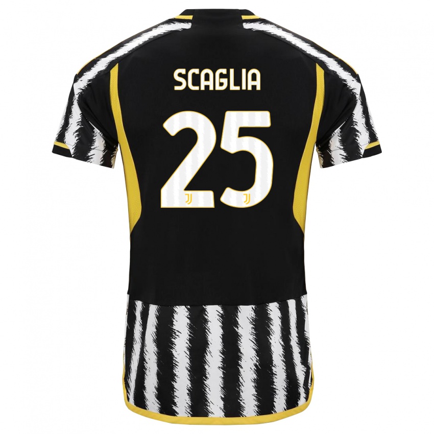 Hombre Camiseta Simone Scaglia #25 Blanco Negro 1ª Equipación 2023/24 La Camisa Chile