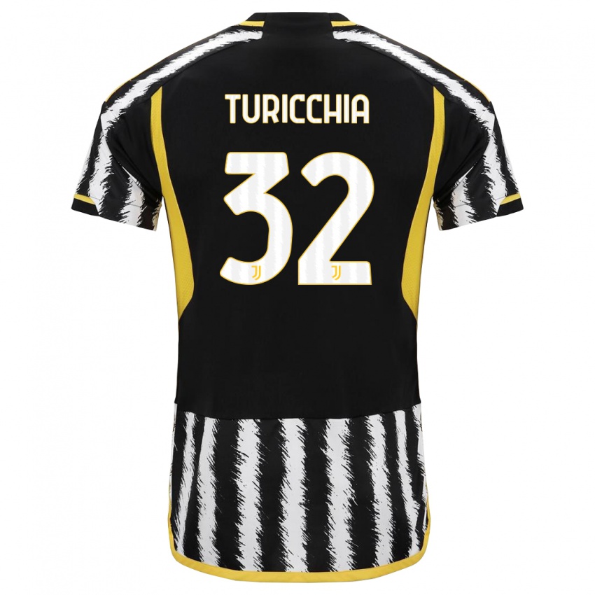 Hombre Camiseta Riccardo Turicchia #32 Blanco Negro 1ª Equipación 2023/24 La Camisa Chile