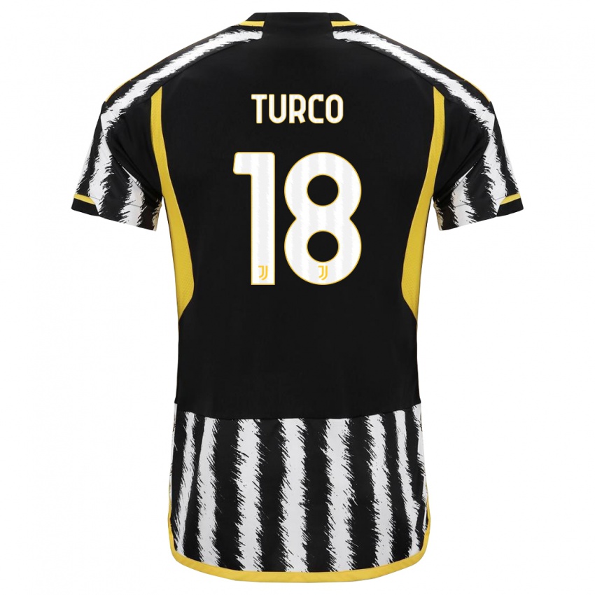 Hombre Camiseta Nicolo Turco #18 Blanco Negro 1ª Equipación 2023/24 La Camisa Chile