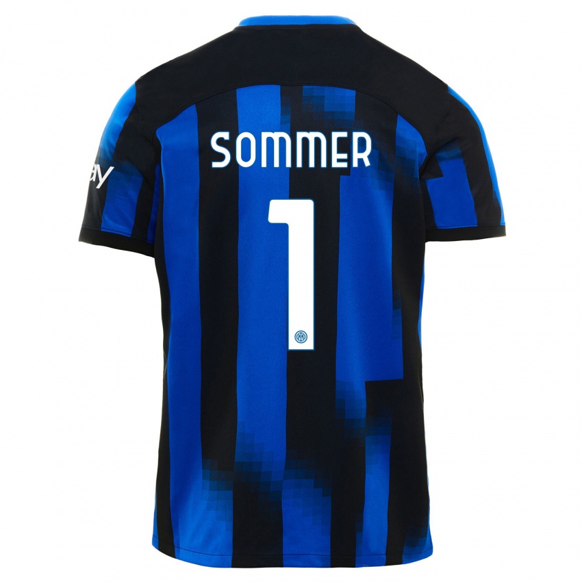Hombre Camiseta Yann Sommer #1 Azul Negro 1ª Equipación 2023/24 La Camisa Chile