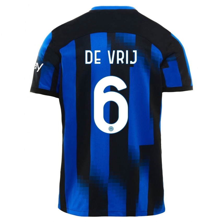Hombre Camiseta Stefan De Vrij #6 Azul Negro 1ª Equipación 2023/24 La Camisa Chile