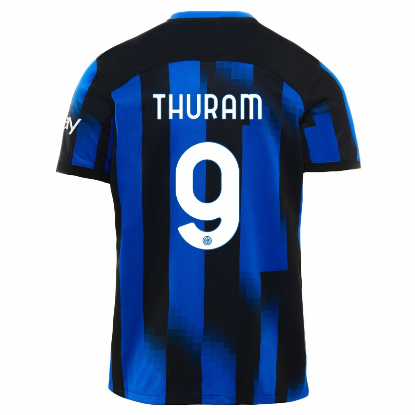 Hombre Camiseta Marcus Thuram #9 Azul Negro 1ª Equipación 2023/24 La Camisa Chile