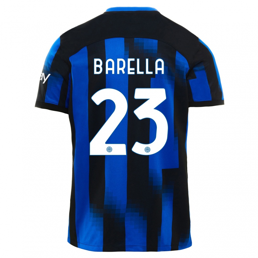 Hombre Camiseta Nicolo Barella #23 Azul Negro 1ª Equipación 2023/24 La Camisa Chile