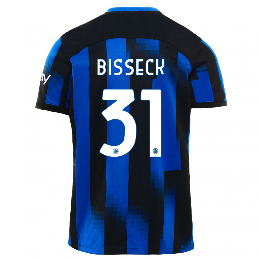 Hombre Camiseta Yann Bisseck #31 Azul Negro 1ª Equipación 2023/24 La Camisa Chile