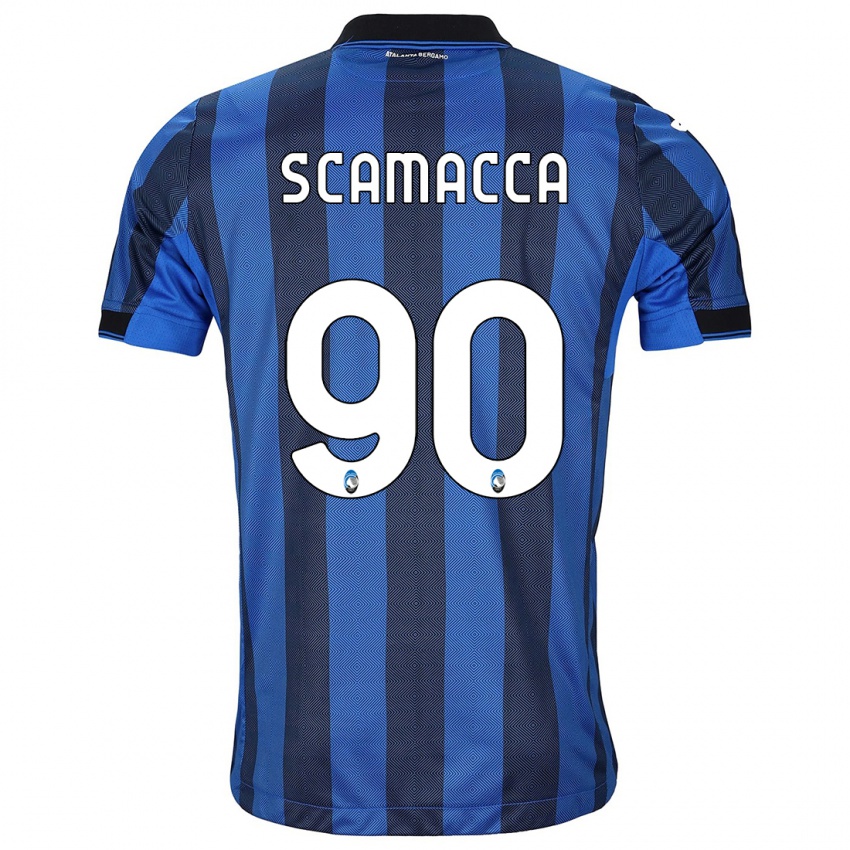 Hombre Camiseta Gianluca Scamacca #90 Azul Negro 1ª Equipación 2023/24 La Camisa Chile