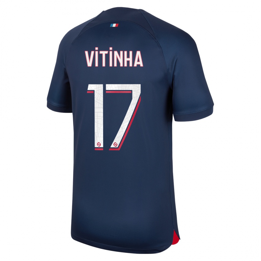 Hombre Camiseta Vitinha #17 Azul Rojo 1ª Equipación 2023/24 La Camisa Chile