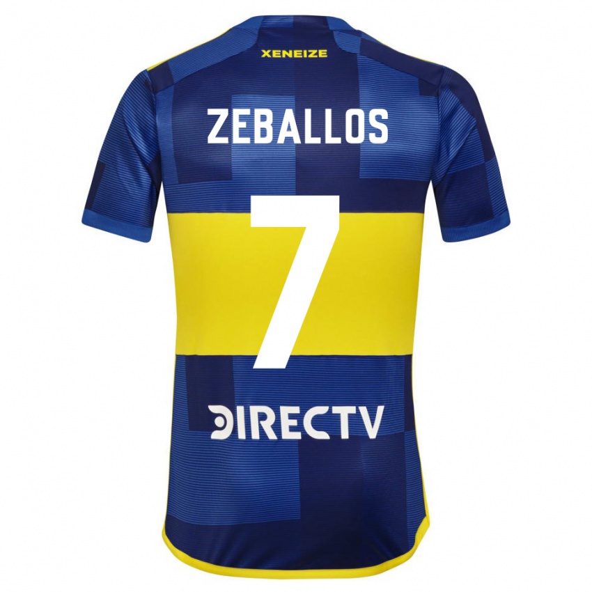 Hombre Camiseta Exequiel Zeballos #7 Azul Oscuro Amarillo 1ª Equipación 2023/24 La Camisa Chile