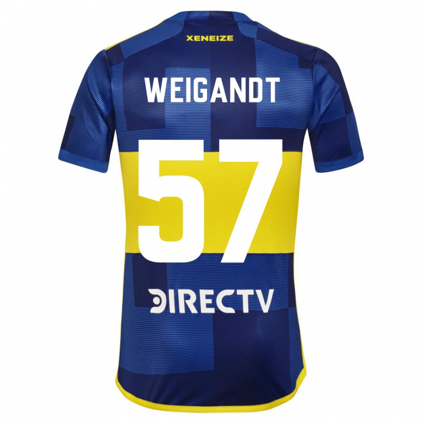 Hombre Camiseta Marcelo Weigandt #57 Azul Oscuro Amarillo 1ª Equipación 2023/24 La Camisa Chile