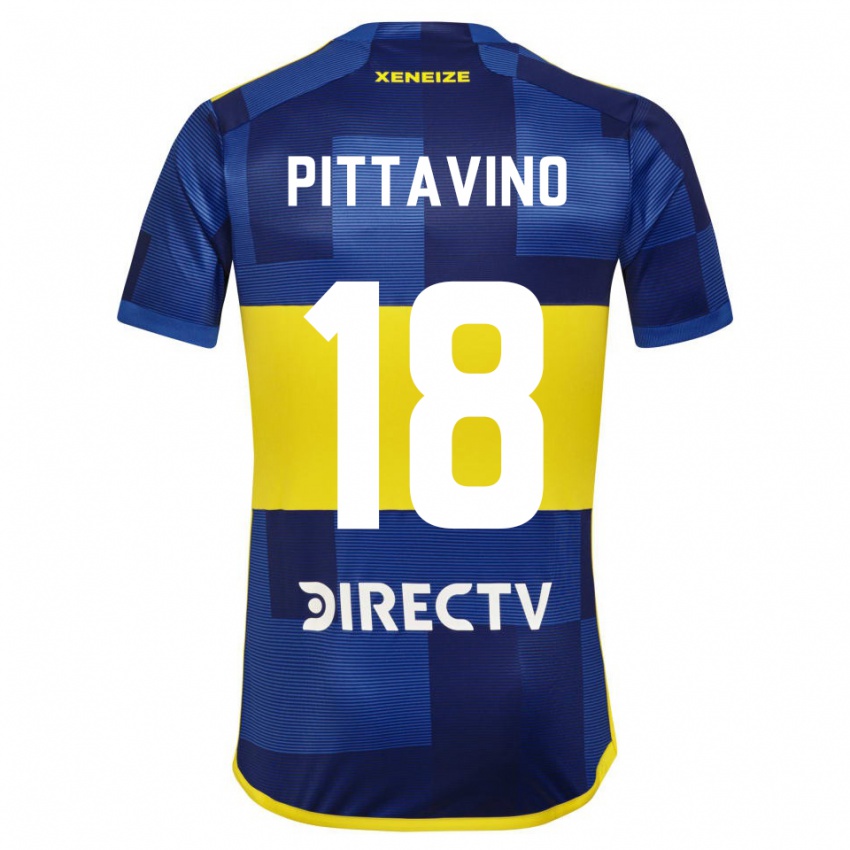Hombre Camiseta Rodrigo Pittavino #18 Azul Oscuro Amarillo 1ª Equipación 2023/24 La Camisa Chile