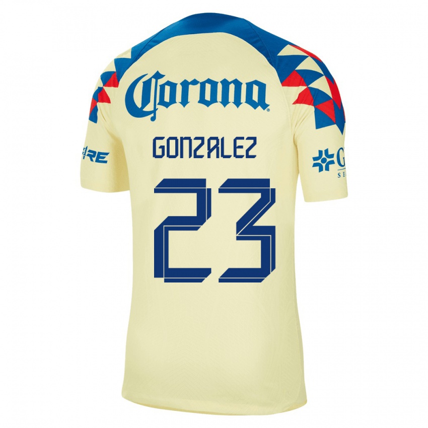 Hombre Camiseta Itzel Gonzalez #23 Amarillo 1ª Equipación 2023/24 La Camisa Chile