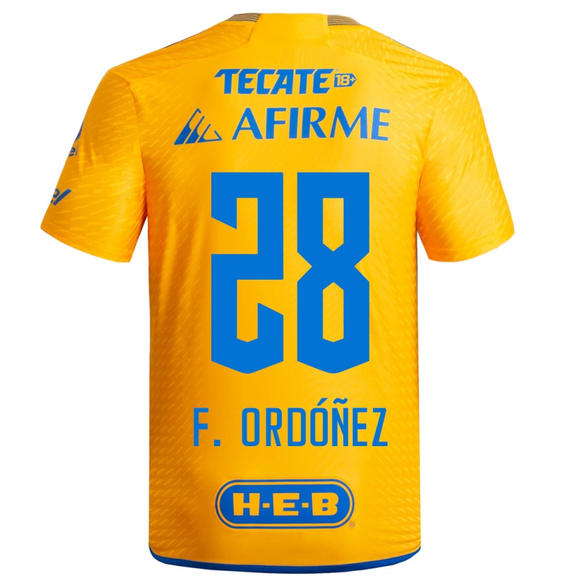 Hombre Camiseta Fernando Ordóñez #28 Amarillo 1ª Equipación 2023/24 La Camisa Chile