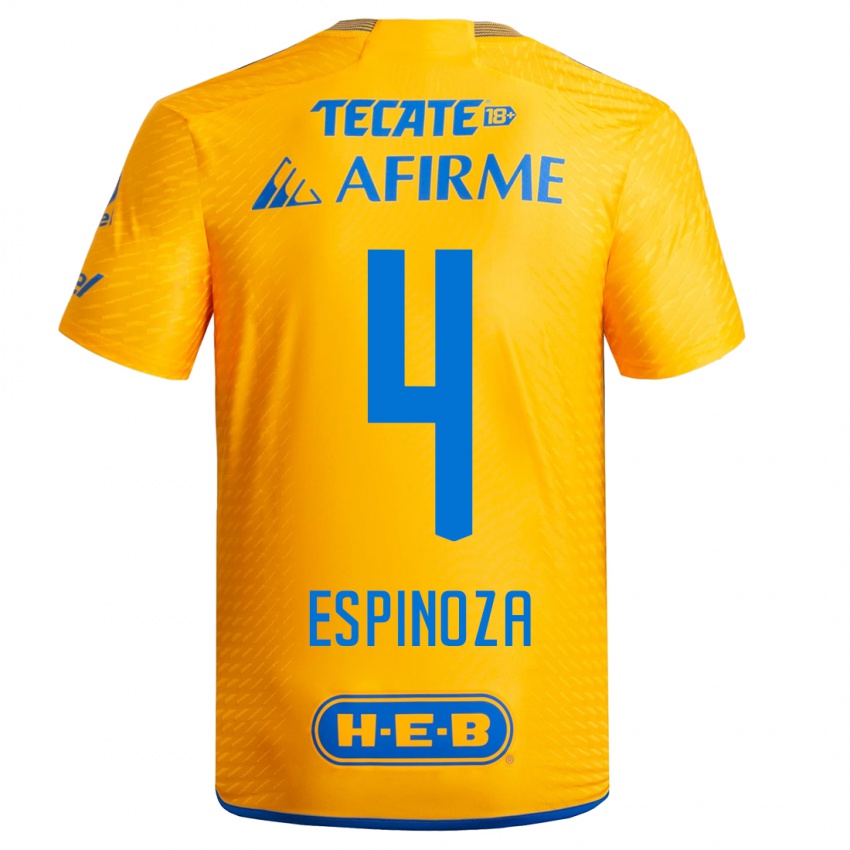 Hombre Camiseta Greta Espinoza #4 Amarillo 1ª Equipación 2023/24 La Camisa Chile