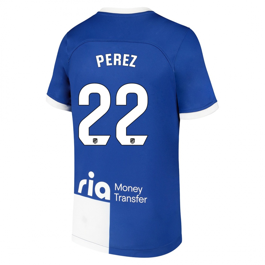 Hombre Camiseta Pablo Perez #22 Azul Blanco 2ª Equipación 2023/24 La Camisa Chile