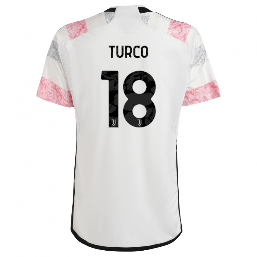 Hombre Camiseta Nicolo Turco #18 Blanco Rosa 2ª Equipación 2023/24 La Camisa Chile