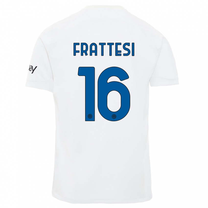 Hombre Camiseta Davide Frattesi #16 Blanco 2ª Equipación 2023/24 La Camisa Chile