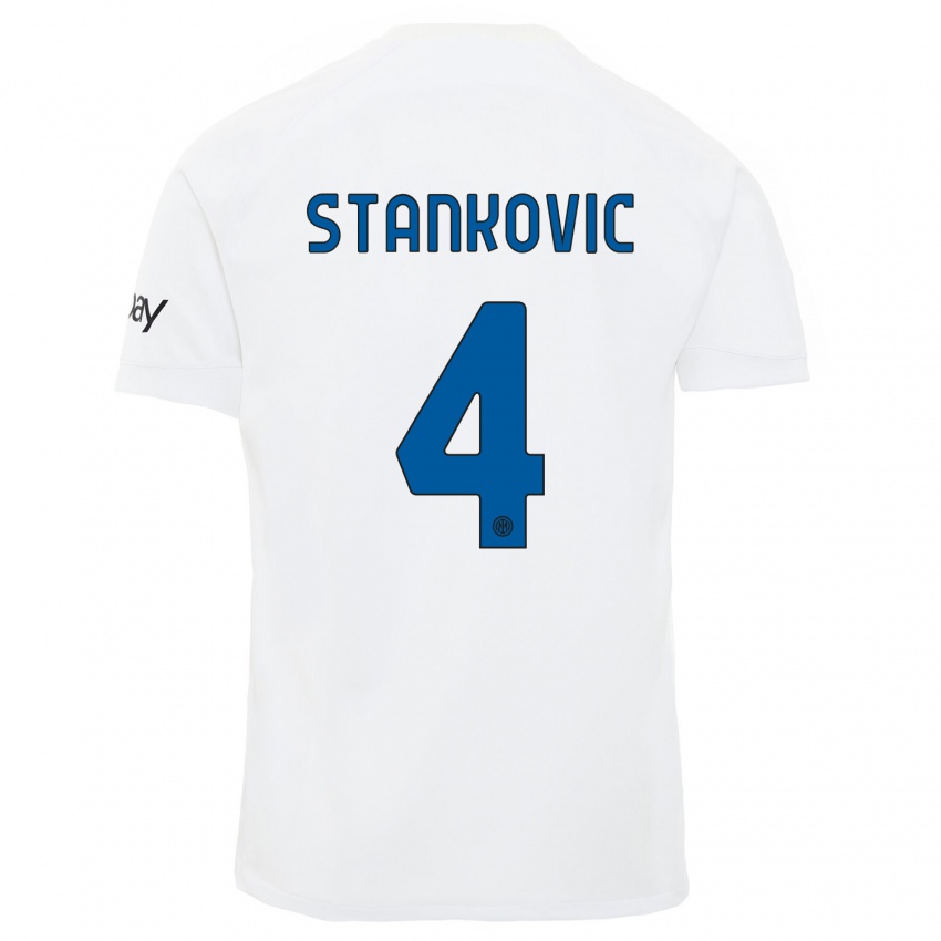 Hombre Camiseta Aleksandar Stankovic #4 Blanco 2ª Equipación 2023/24 La Camisa Chile