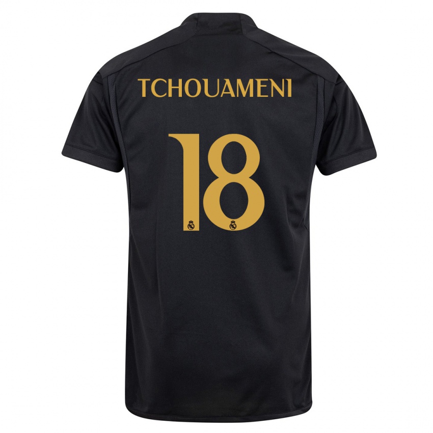 Hombre Camiseta Aurelien Tchouameni #18 Negro Equipación Tercera 2023/24 La Camisa Chile