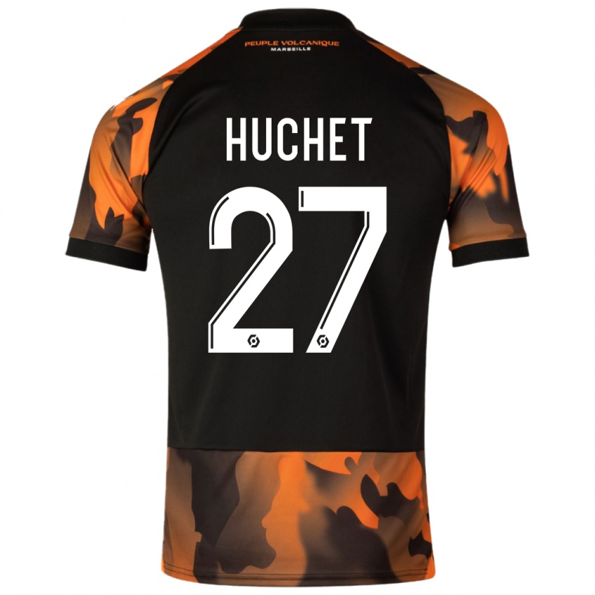 Hombre Camiseta Sarah Huchet #27 Negro Naranja Equipación Tercera 2023/24 La Camisa Chile