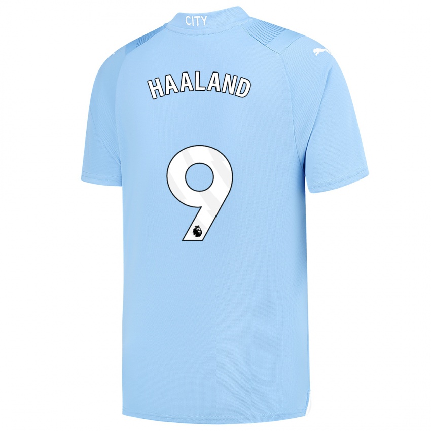 Mujer Camiseta Erling Haaland #9 Azul Claro 1ª Equipación 2023/24 La Camisa Chile