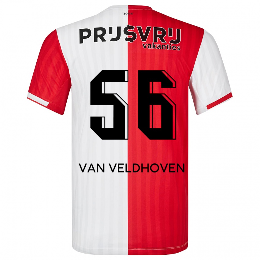 Mujer Camiseta Kars Van Veldhoven #56 Rojo Blanco 1ª Equipación 2023/24 La Camisa Chile