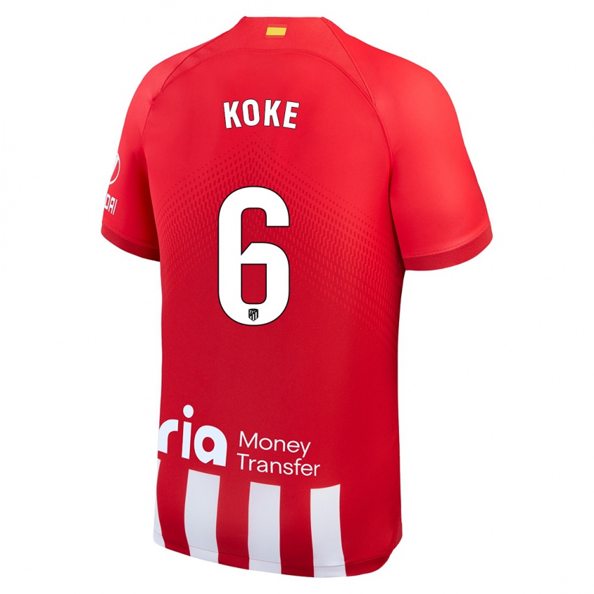 Mujer Camiseta Koke #6 Rojo Blanco 1ª Equipación 2023/24 La Camisa Chile