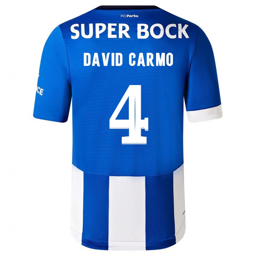 Mujer Camiseta David Carmo #4 Azul Blanco 1ª Equipación 2023/24 La Camisa Chile