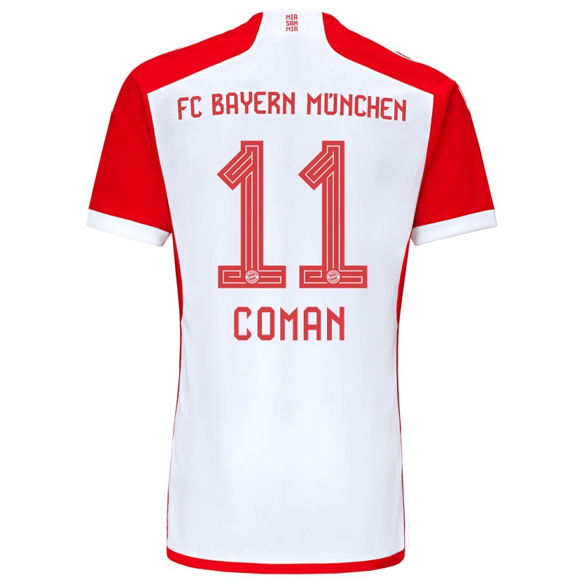 Mujer Camiseta Kingsley Coman #11 Rojo Blanco 1ª Equipación 2023/24 La Camisa Chile