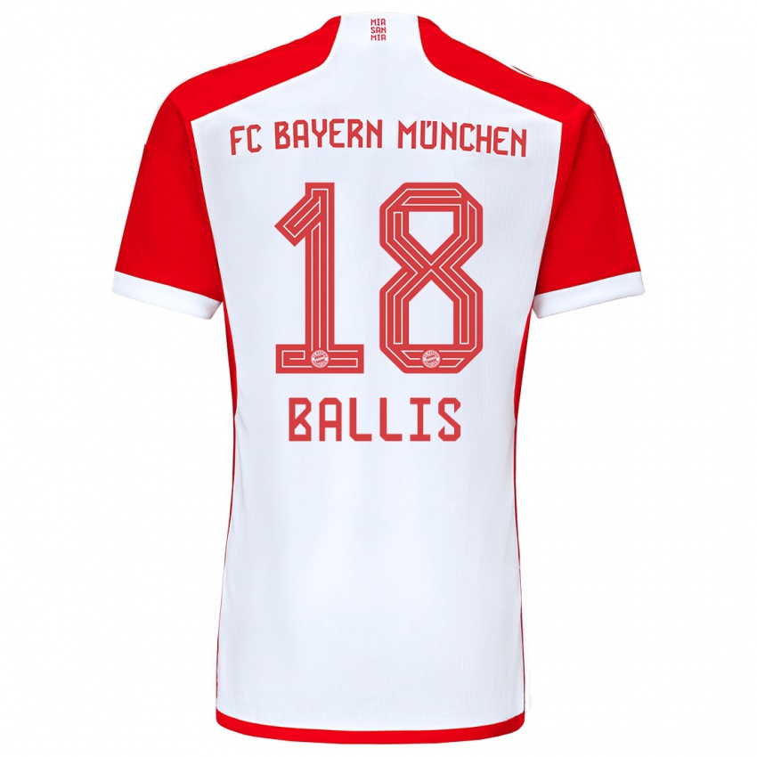 Mujer Camiseta Benjamin Ballis #18 Rojo Blanco 1ª Equipación 2023/24 La Camisa Chile